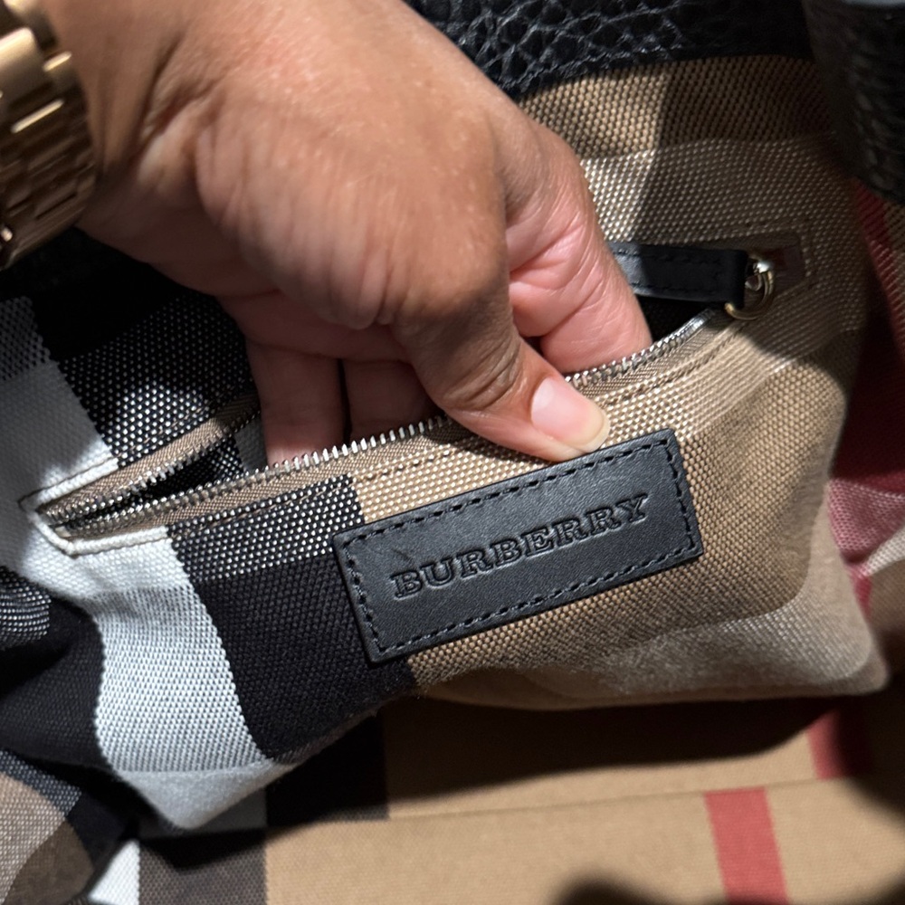 SOLD Burberry Textured Black Leather Shoulder Tote - Picture 10 of 15